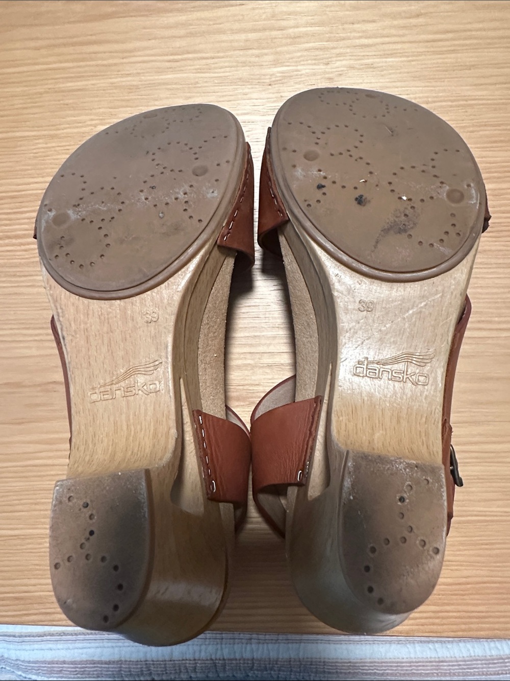 Dansko Brown Leather Wedge Sandals with Ankle Strap - Picture 12 of 13